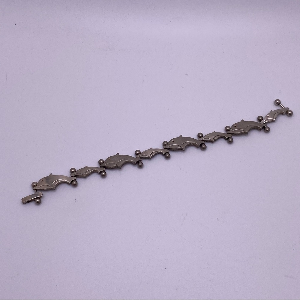 Dolphin Link Bracelet 925 Sterling Silver Hinge snap clasp - Picture 2 of 4